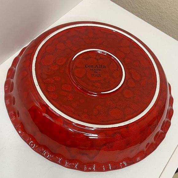 Vintage | Cer.Alte Made in Italy Red Ceramic Pie Dish Scalloped Edge - Picture 3 of 5